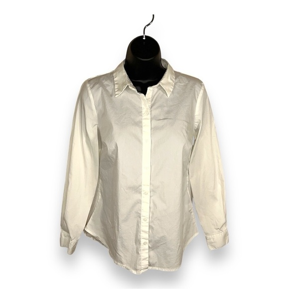 SMALL NINE WEST WOMENS WHITE LONG SLEEVE BUTTON FRONT SHIRT - Picture 1 of 12